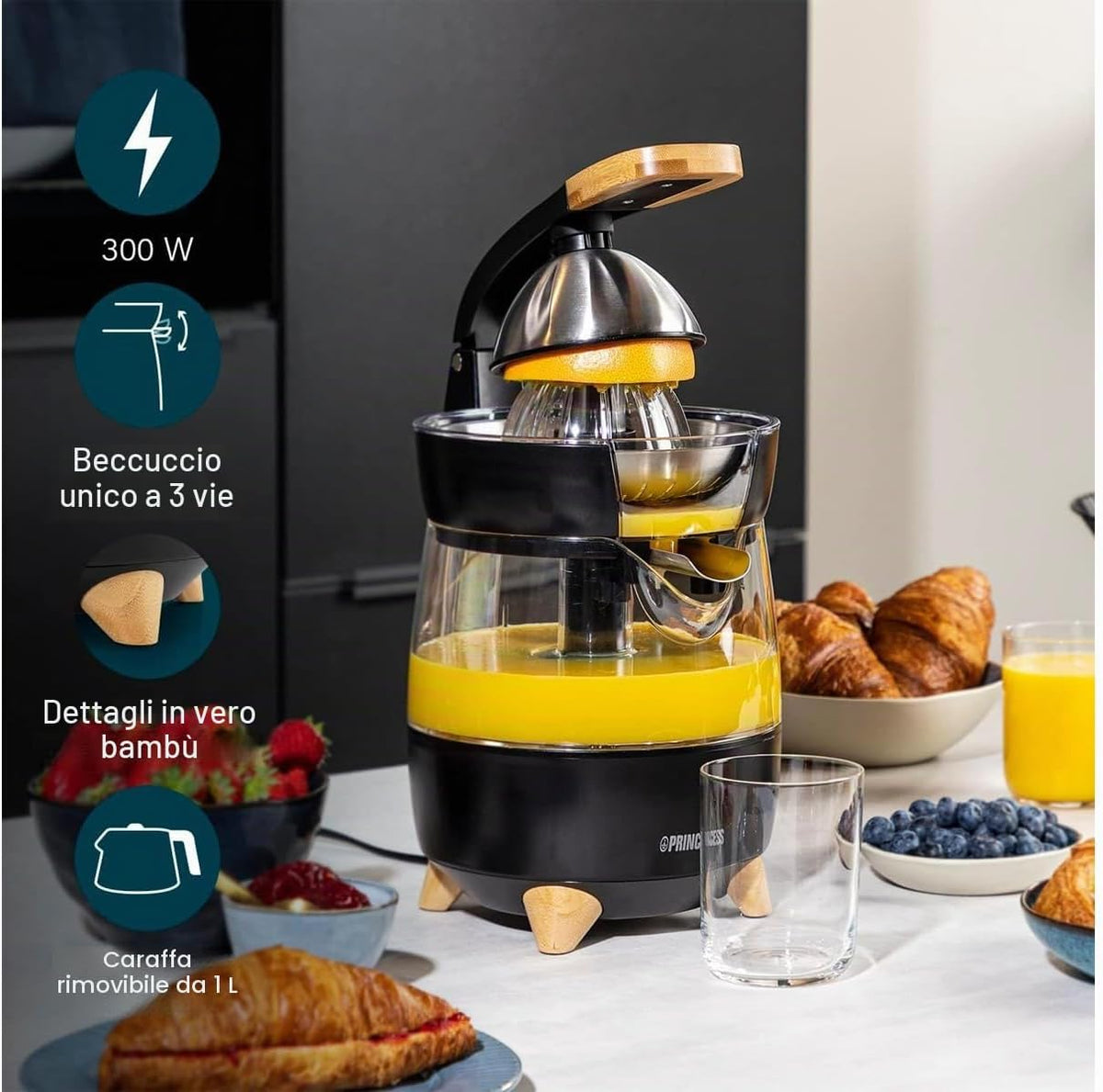 Princess Spremiagrumi Elettrico, Caraffa 1 L, 300 W