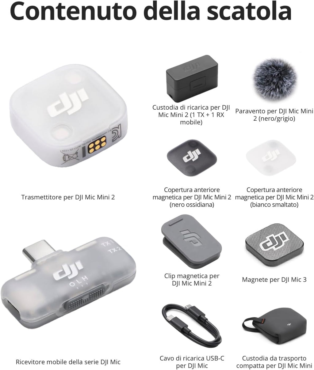 DJI Mic Mini 2 (1 TX + 1 RX mobile + Custodia di ricarica)