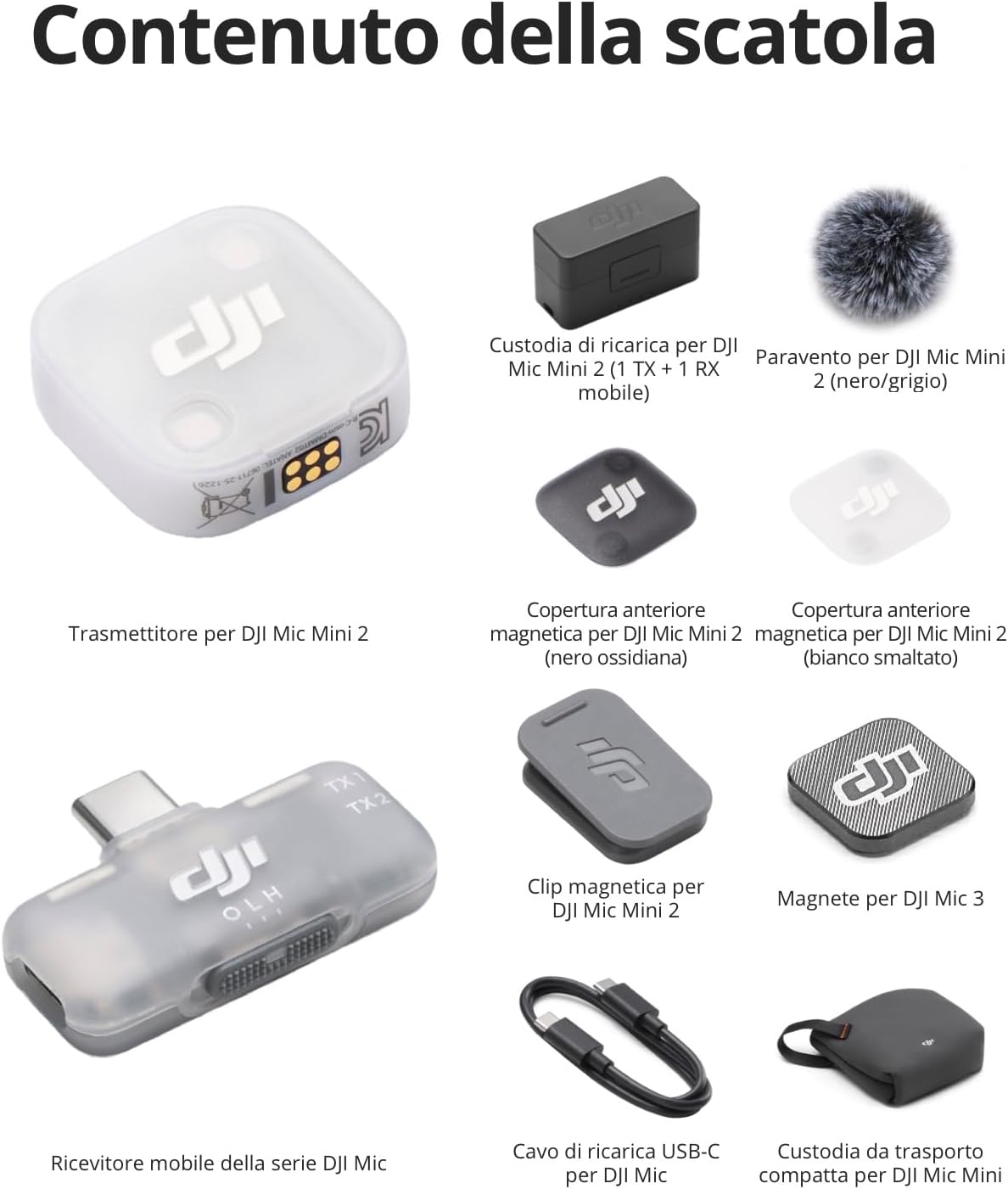 DJI Mic Mini 2 (1 TX + 1 RX mobile + Custodia di ricarica)