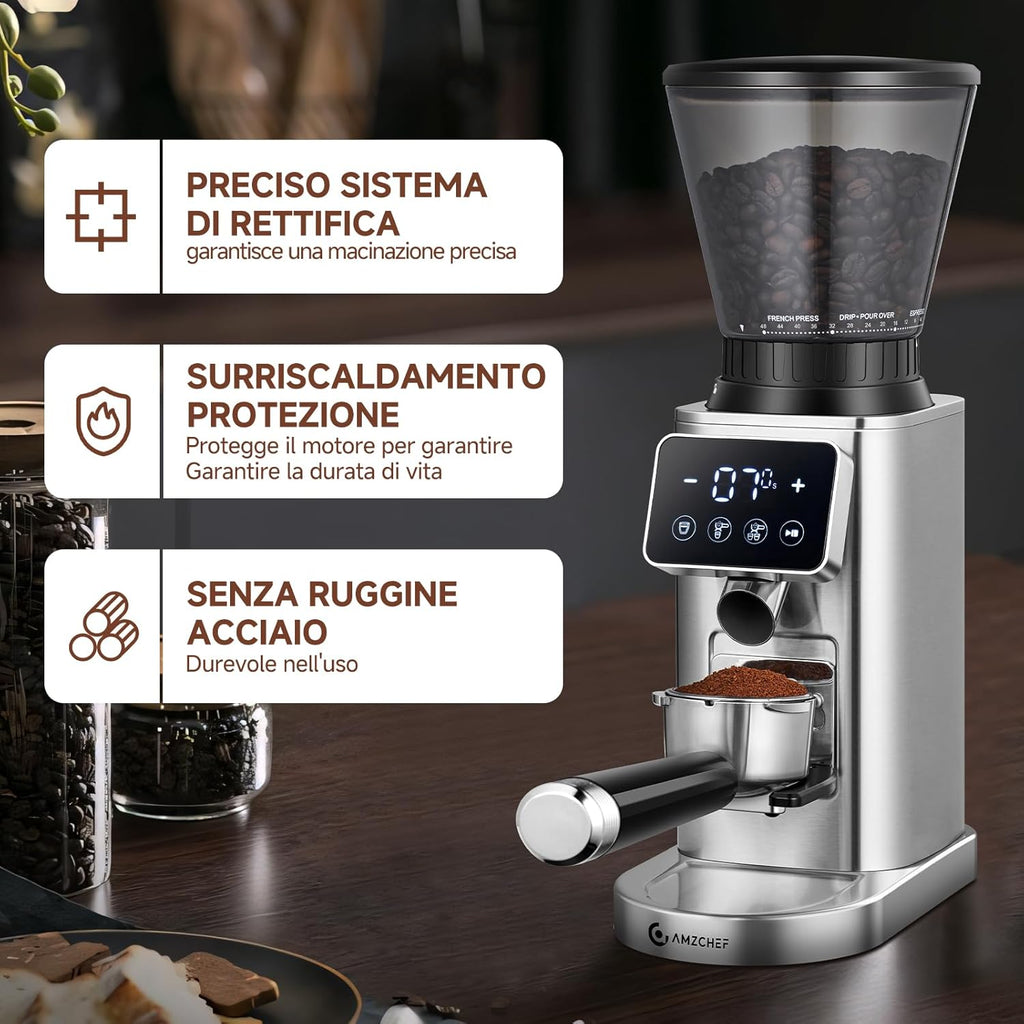 AMZCHEF Macinacaffè Elettrico con 48 Livelli di Macinatura
