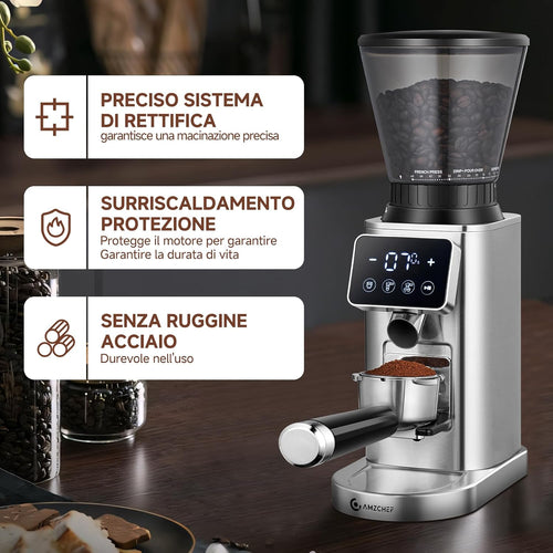 AMZCHEF Macinacaffè Elettrico con 48 Livelli di Macinatura