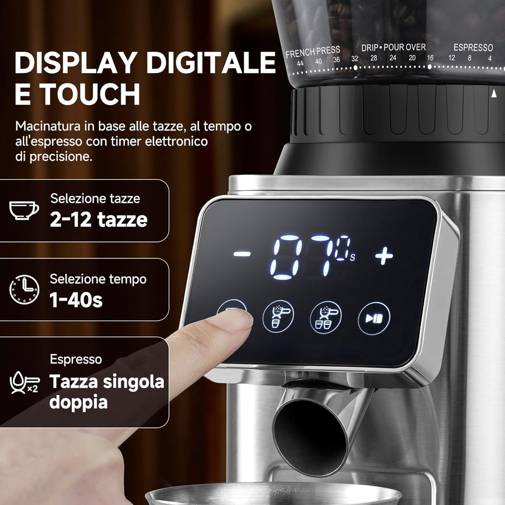 AMZCHEF Macinacaffè Elettrico con 48 Livelli di Macinatura