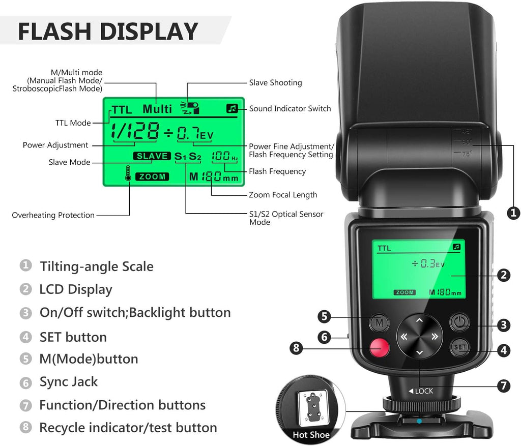 NEEWER 750II TTL Flash Speedlite con Schermo LCD