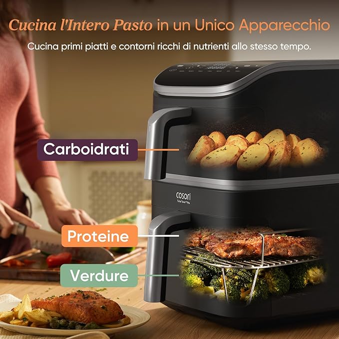 COSORI Turbo Tower Pro Friggitrice ad Aria 10,8L Doppio Cestello