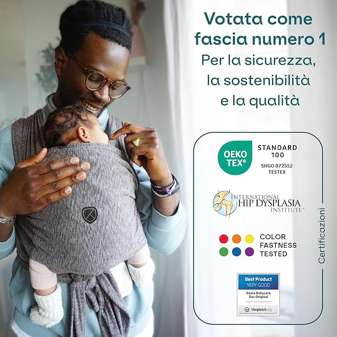 Koala Babycare Tragetuch Baby Neugeborene - Einfach Anzuziehen für Mütter und Väter - Babytrage Multi-Use Bis 9kg - Babytragetuch Anthrazitgrau