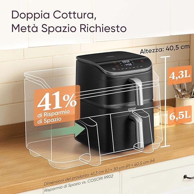 COSORI Turbo Tower Pro Friggitrice ad Aria 10,8L Doppio Cestello
