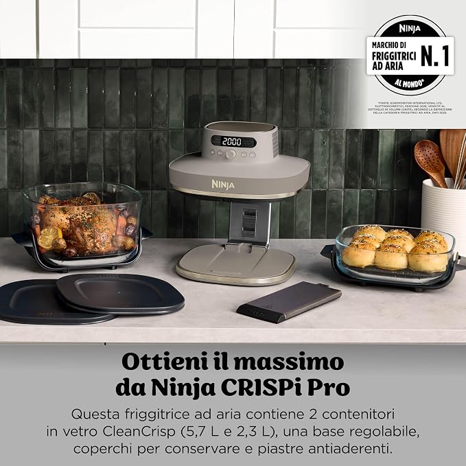 Ninja CRISPi PRO XL, Friggitrice ad Aria in Vetro, Oro Chiaro
