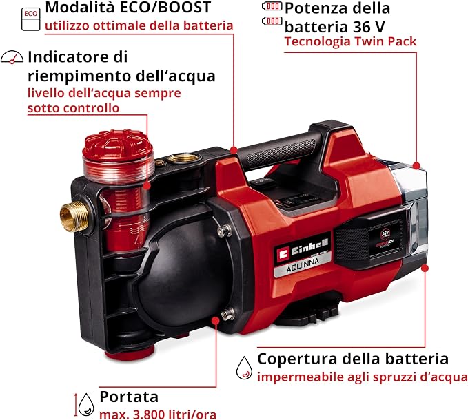 Einhell Pompa autoadescante a batteria AQUINNA 36/38 F LED
