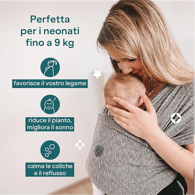 Koala Babycare Tragetuch Baby Neugeborene - Einfach Anzuziehen für Mütter und Väter - Babytrage Multi-Use Bis 9kg - Babytragetuch Anthrazitgrau
