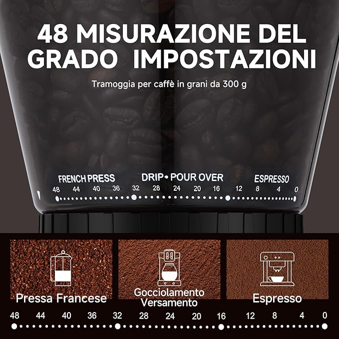 AMZCHEF Macinacaffè Elettrico con 48 Livelli di Macinatura