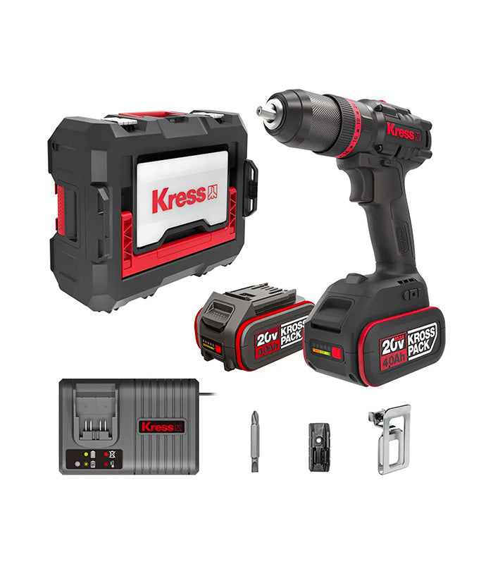 Trapano a percussione a batteria Kress 20V, 60Nm, 2*4,0Ah, caricabatterie 6A